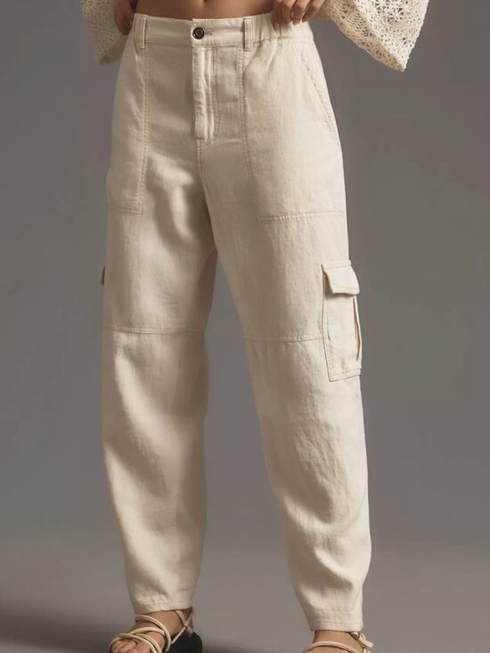 Pilcro Pants - Pilcro | Anthropologie Slim Linen Beach Cargo Pants Ivory | Size Large